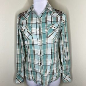 The Sherry Cervi Collection Western Shirt SMALL Pearl Snap Plaid Embroidered